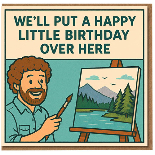 Happy Little Birthday Painter Art Card - Funny Cartoon Artist Landscape Illustration - Birthday Card for Friends, Him or Her - Blank Inside
