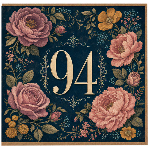 94th Birthday Card, Floral Vintage Style 94 Birthday Card