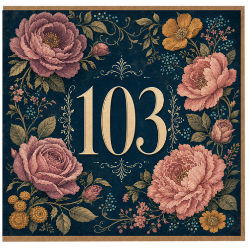 103rd Birthday Card, Floral Vintage Design