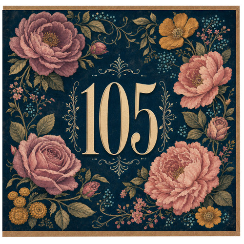 105th Birthday Card, Vintage Floral Design