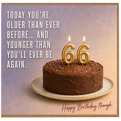 66th Birthday Card, Humorous Cake and Candle Design