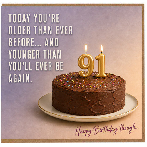 91st Birthday Card, Funny Happy Birthday Card for 91 Year Old