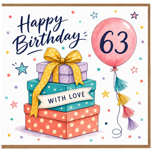 63rd Birthday Card, Happy Birthday With Love Gifts Balloon Card