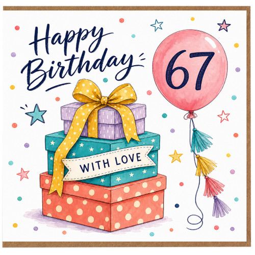 67th Birthday Card, Balloon and With Love Message