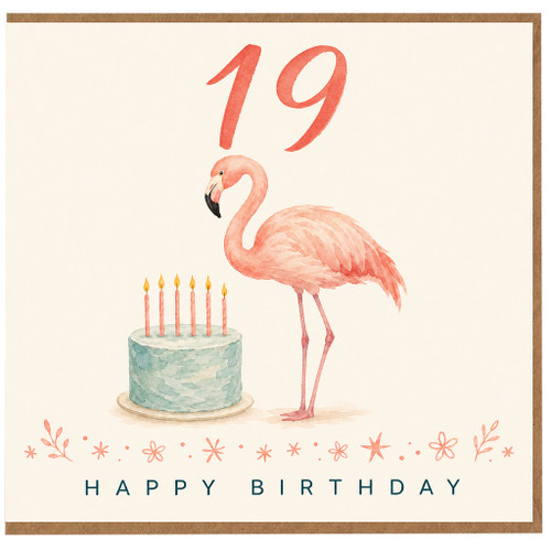 19th Birthday Card, Flamingo Happy Birthday Card