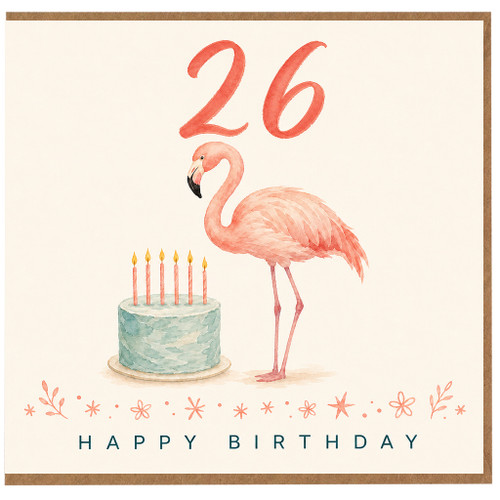 26th Birthday Card, Flamingo Birthday Card
