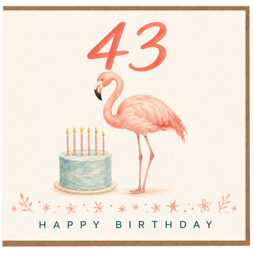 43rd Birthday Card, Flamingo Birthday Card for Her, Happy Birthday Card