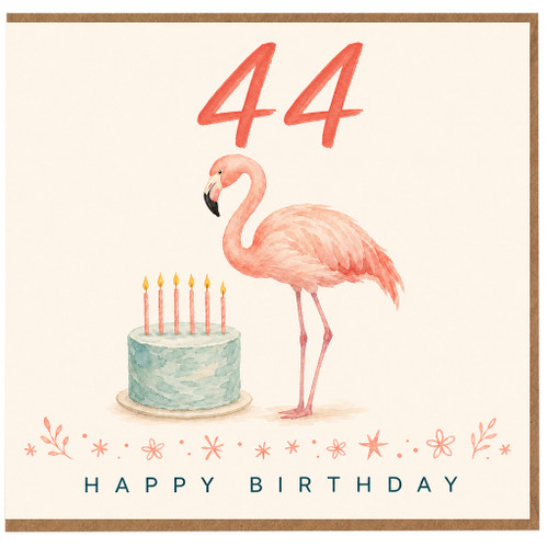 44th Birthday Card, Flamingo Birthday Card