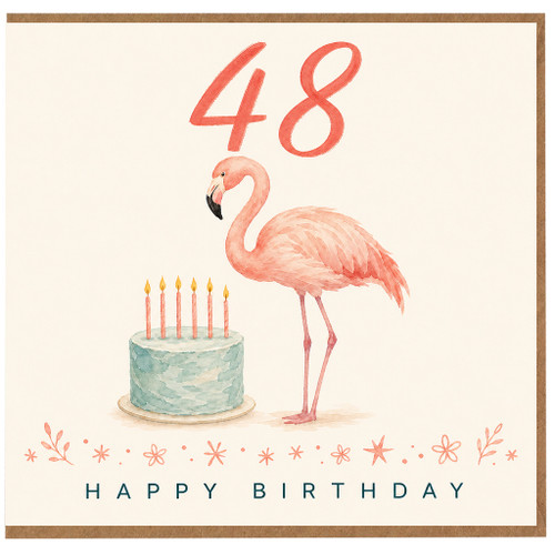 48th Birthday Card, Flamingo Happy Birthday Card