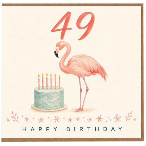 49th Birthday Card, Flamingo Happy Birthday Card