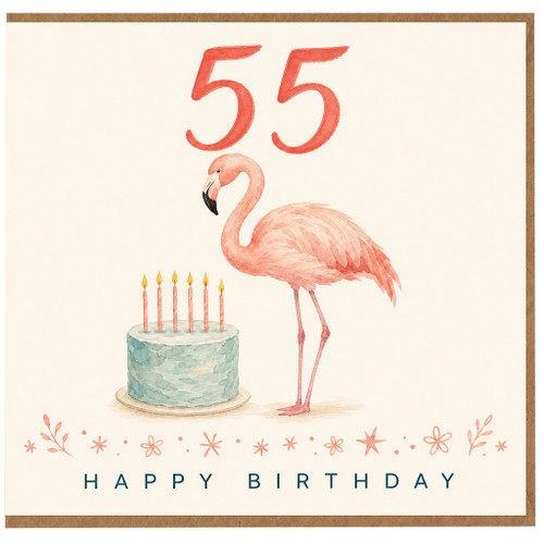55th Birthday Card, Flamingo Birthday Card, Happy Birthday Card