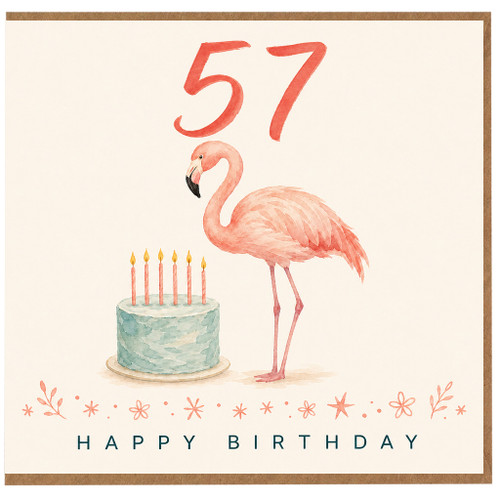 57th Birthday Card, Flamingo Happy Birthday Card