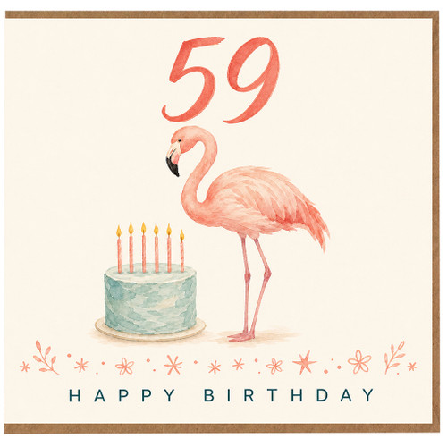 59th Birthday Card, Flamingo Cake Design