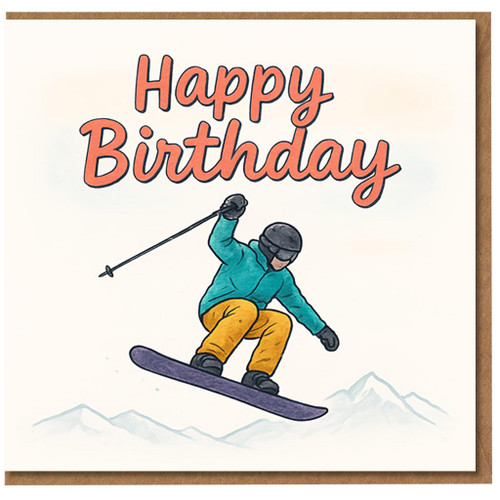 Snowboarder Birthday Card - Happy Birthday - Action Sports Mountain Design - Greeting Card for Him Her Friend Son Daughter - Blank Inside with Envelope - Snowboarding Gift Idea