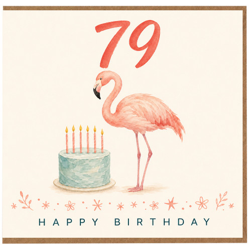 79th Birthday Card, Flamingo Happy Birthday Card
