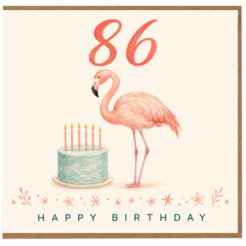 86th Birthday Card, Flamingo Happy Birthday Card