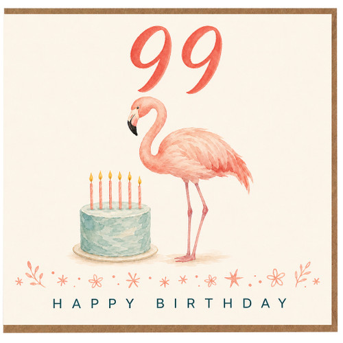 99th Birthday Card, Flamingo Happy Birthday Card