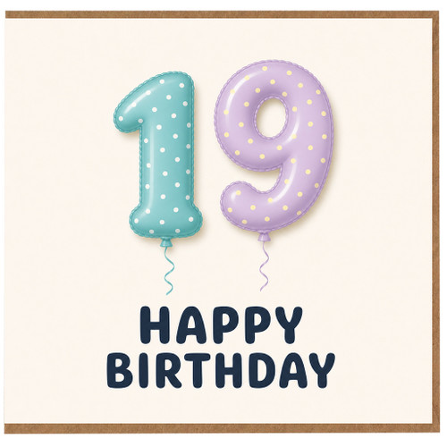 19th Birthday Card, Happy Birthday Balloon Number 19 Card