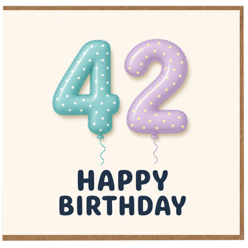 42nd Birthday Card, Happy Birthday Balloon Number Design