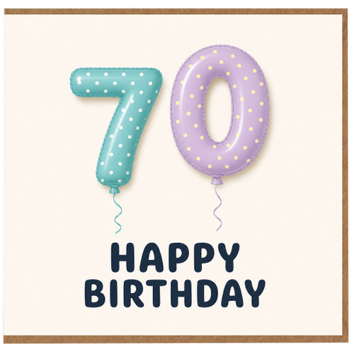 70th Birthday Card, Happy Birthday Balloon Number Design