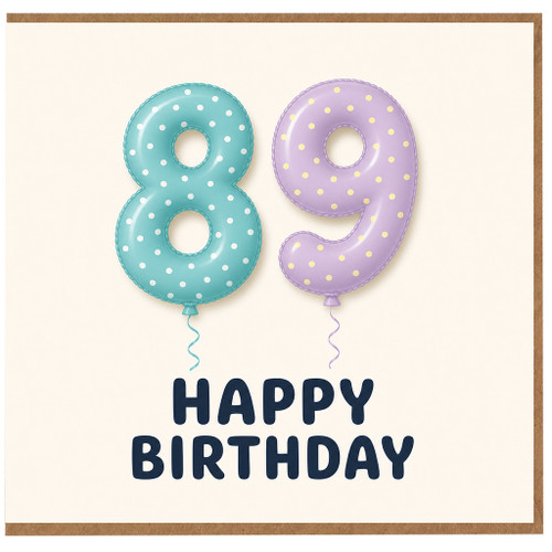 89th Birthday Card, Happy Birthday Balloon Number Design