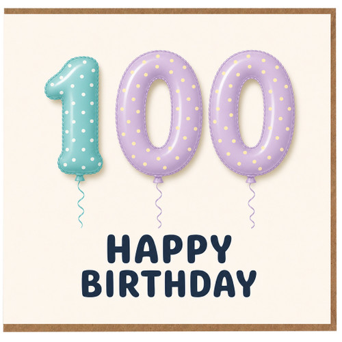 100th Birthday Card, Happy Birthday Balloon Number Design