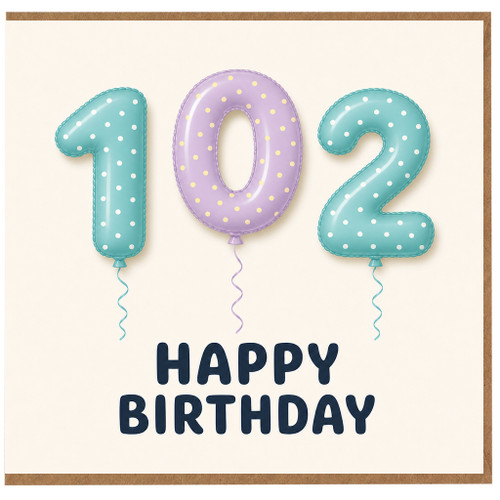 102nd Birthday Card, Happy Birthday Balloon Design
