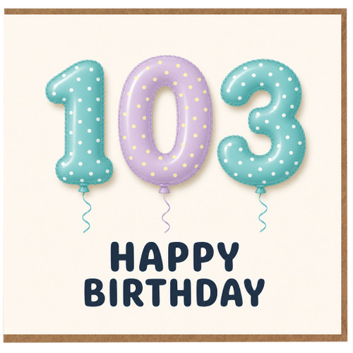 103rd Birthday Card, Happy Birthday Balloon Numbers Card