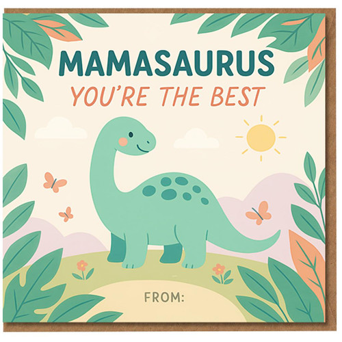 Mamasaurus You're The Best Mother's Day Card - Cute Dinosaur Design for Mum, Mummy or Mama with 'From:' Space