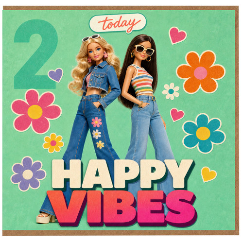 2nd Birthday Card, Happy Vibes Fashion Doll Design