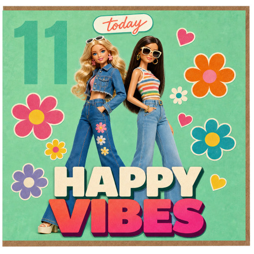 11th Birthday Card, Happy Vibes Retro Style Card