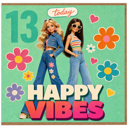 13th Birthday Card, Happy Vibes Retro Style Card