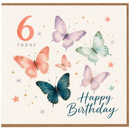6th Birthday Card, Happy Birthday Butterfly Card