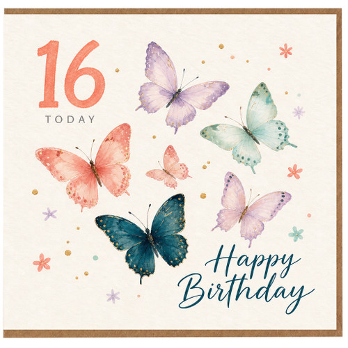16th Birthday Card, Happy Birthday Butterfly Design