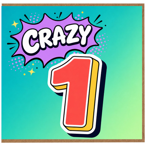 1st Birthday Card, Crazy Number 1 Comic Style Card