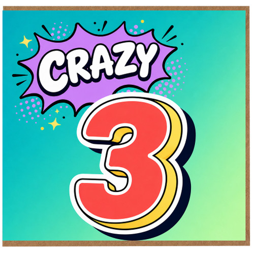 3rd Birthday Card, - Crazy Comic Style Design