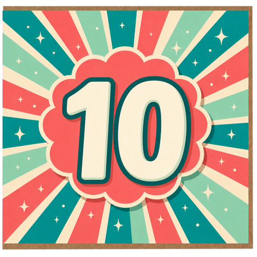 10th Birthday Card, Retro Starburst Number 10 Card