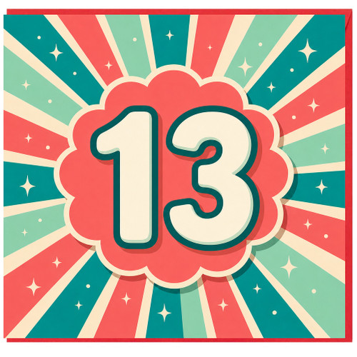 13th Birthday Card, Retro Sunburst Number 13 Card