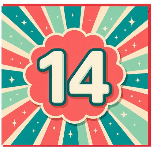 14th Birthday Card, Retro Starburst Design