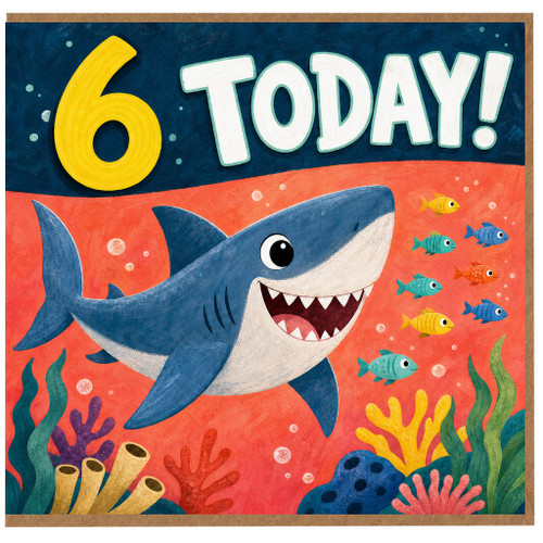 6th Birthday Card, Shark Underwater Birthday Card