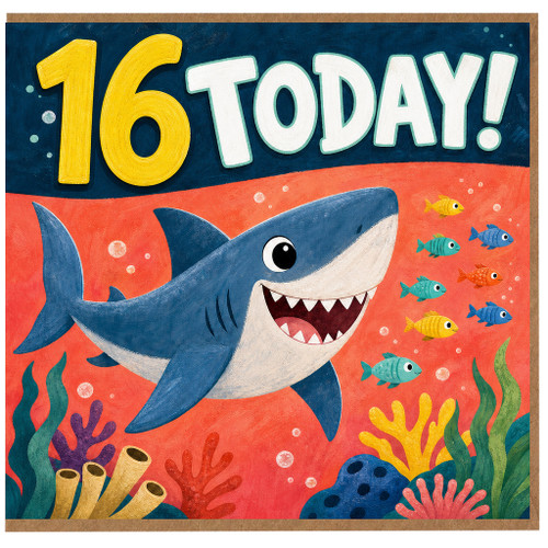 16th Birthday Card, Shark Underwater Birthday Card, 16 Today Card
