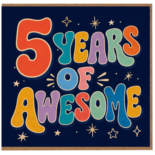 5th Birthday Card, 5 Years of Awesome Retro Typography Card
