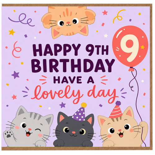 9th Birthday Card, Cute Kittens Happy 9th Birthday Have a Lovely Day Card