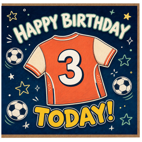3rd Birthday Card, Football Shirt and Soccer Design