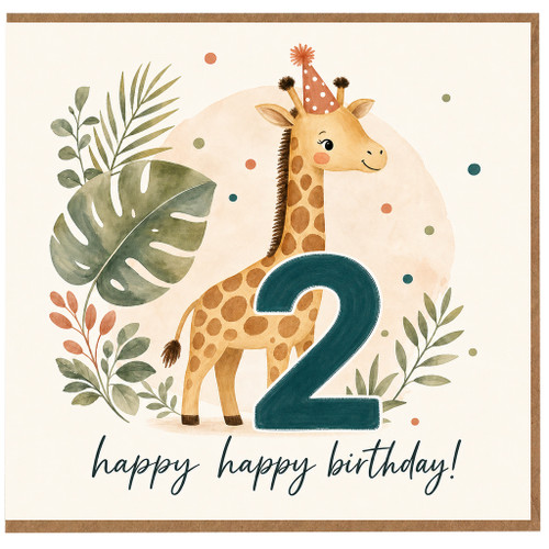 2nd Birthday Card, Cute Giraffe Birthday Card