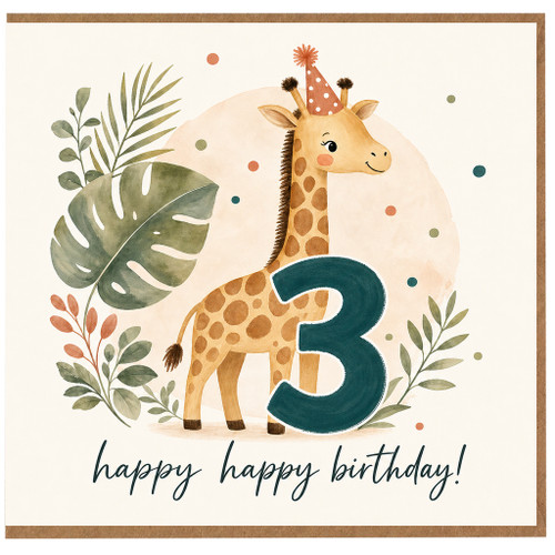 3rd Birthday Card, Giraffe Happy Birthday Card
