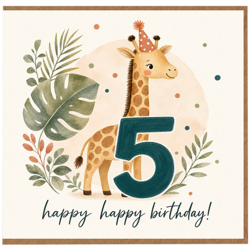 5th Birthday Card, Cute Giraffe Happy Birthday Card