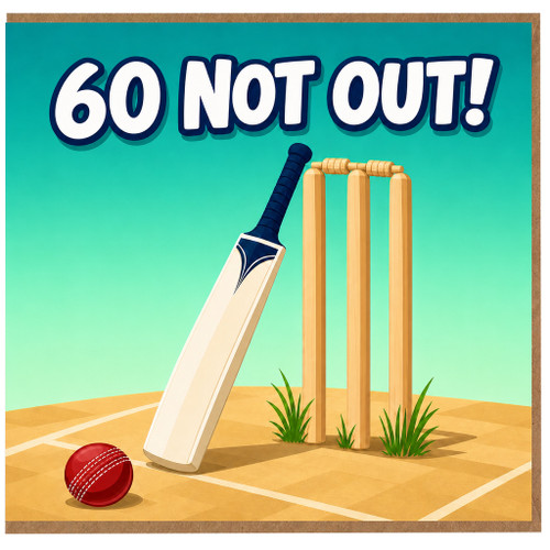 60th Birthday Card, 60 Not Out Cricket Card