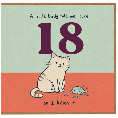 18th Birthday Card, Cute Cat Funny Humorous Birthday Card