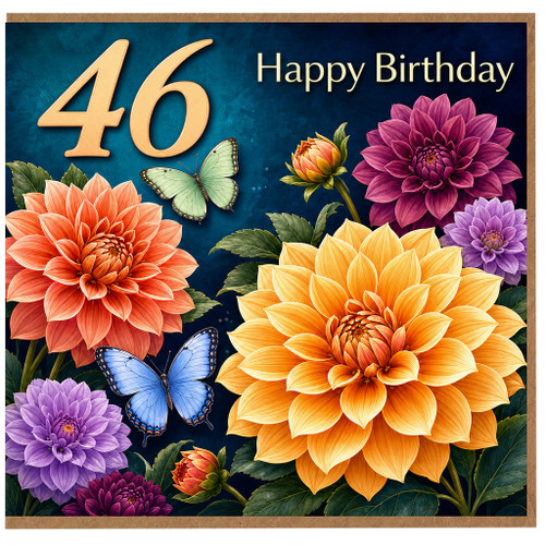 46th Birthday Card, Happy Birthday Floral Card with Butterflies